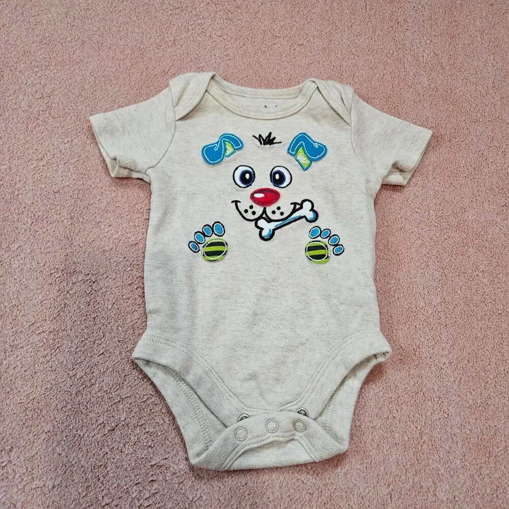 Garanimals Puppy Dog Bodysuit Size Newborn Beige Cotton Blend *Fits like 0-3 Mon